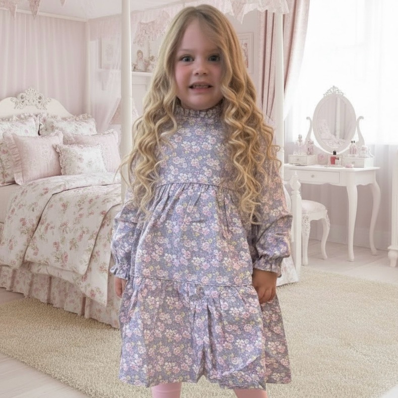 Stitchy Fish Purple Petals Tiered Dress Euc Size 7